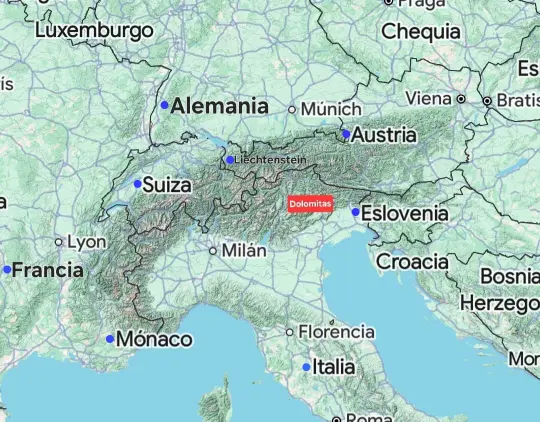 Cordillera de los Alpes. Ubicación de los Dolomitas